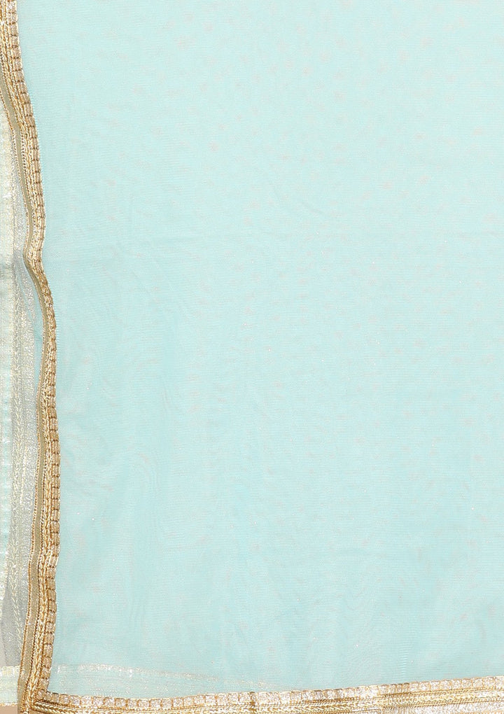 Sea Green Micro Stone Net Designer Lehenga-Koskii