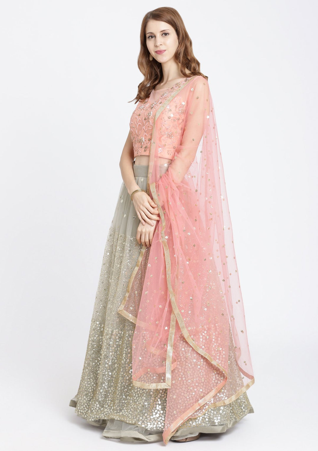 Pista Green Cutdana Net Designer Lehenga-Koskii