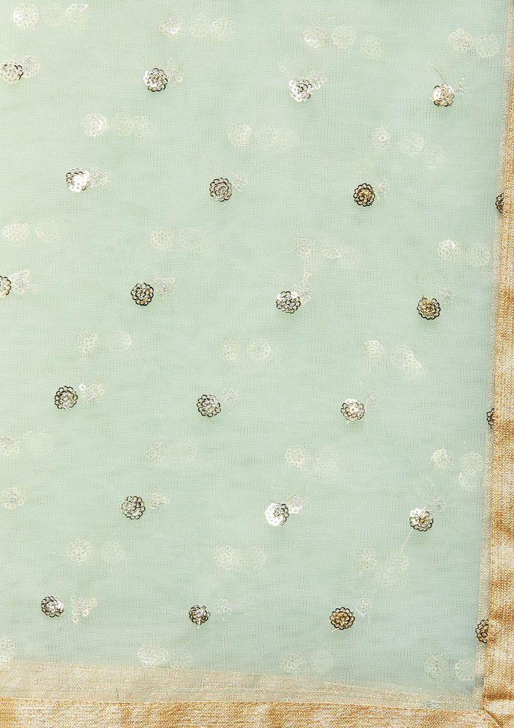 Mint Green Zariwork Net Designer Lehenga-Koskii