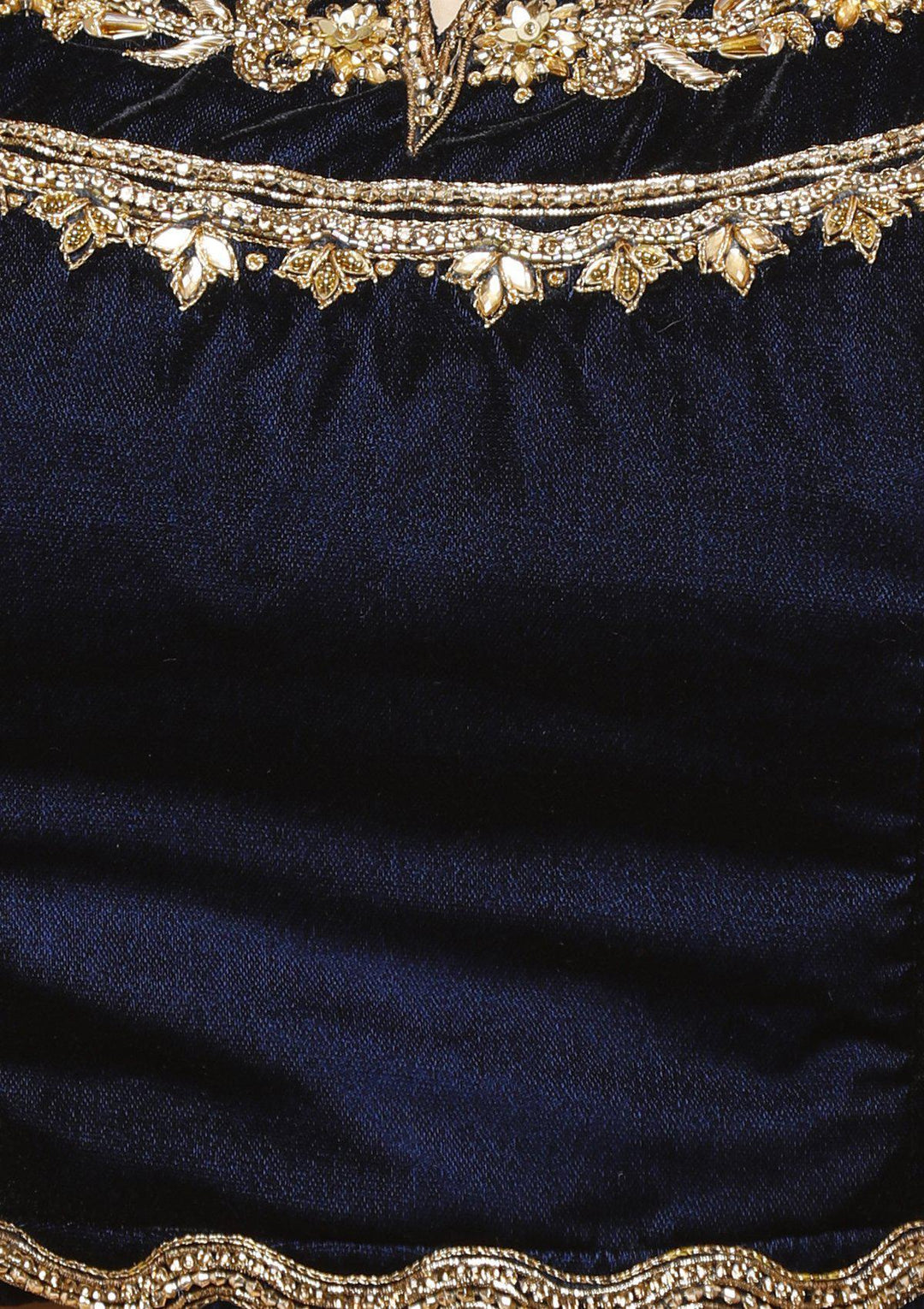 Midnight Blue Embellished Velvet Designer Lehenga-Koskii