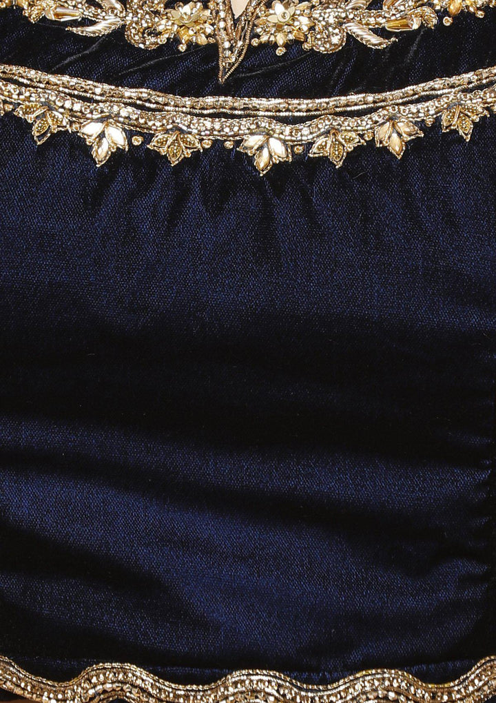 Midnight Blue Embellished Velvet Designer Lehenga-Koskii
