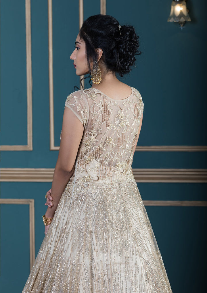 Beige Bead Work Net Designer Gown-Koskii