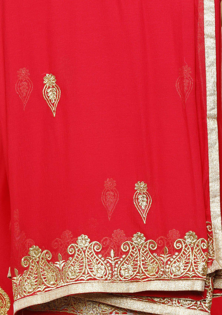 Red Chanderi Silk Designer Salwar Suit-Koskii