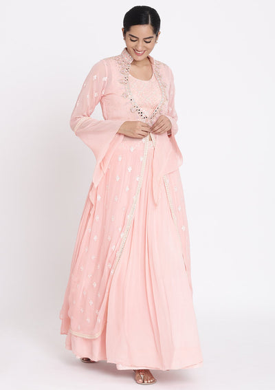 Pink Mirrorwork Georgette Designer Lehenga - koskii