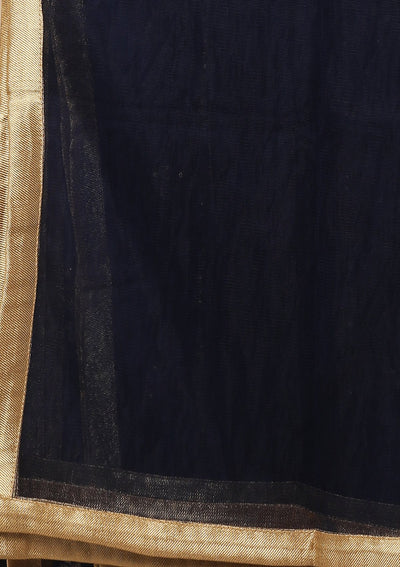 Dark Blue Thread Work Velvet Designer Salwar Suit-Koskii