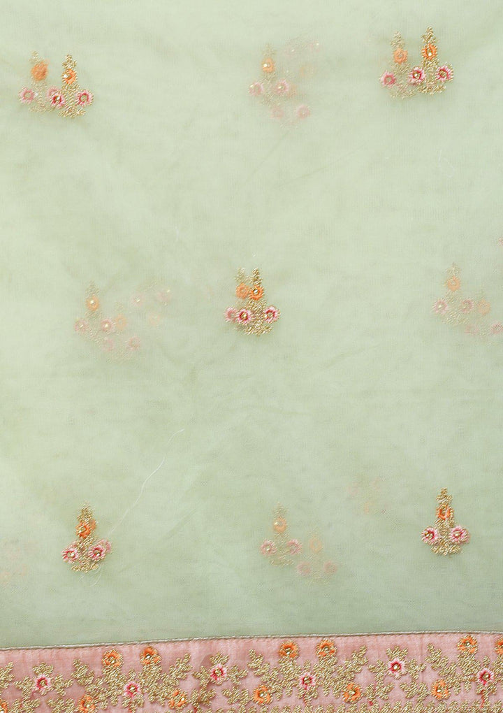 koskii pink net floral work lehenga-Koskii