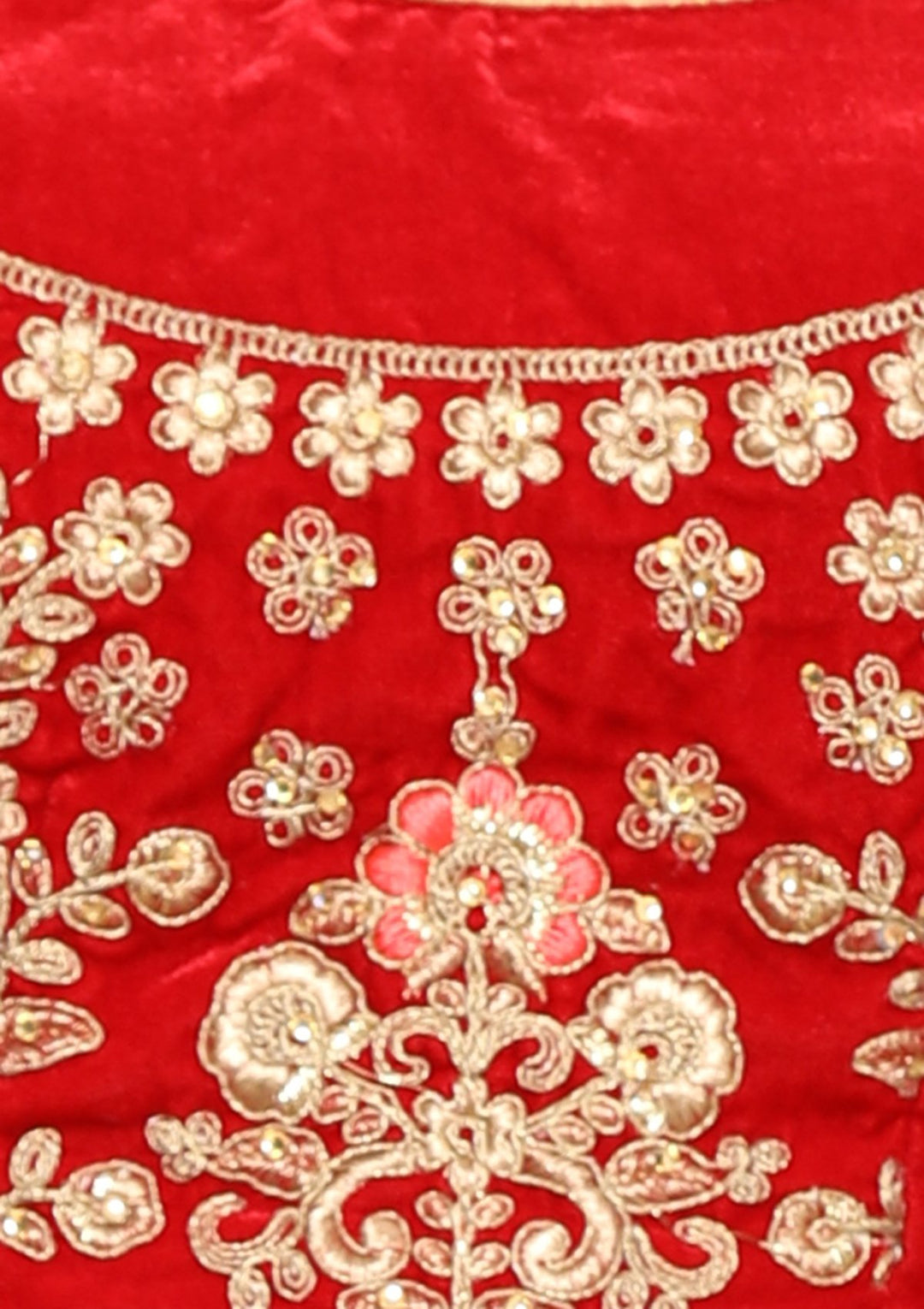 Red Zari Work Velvet Designer Lehenga-Koskii