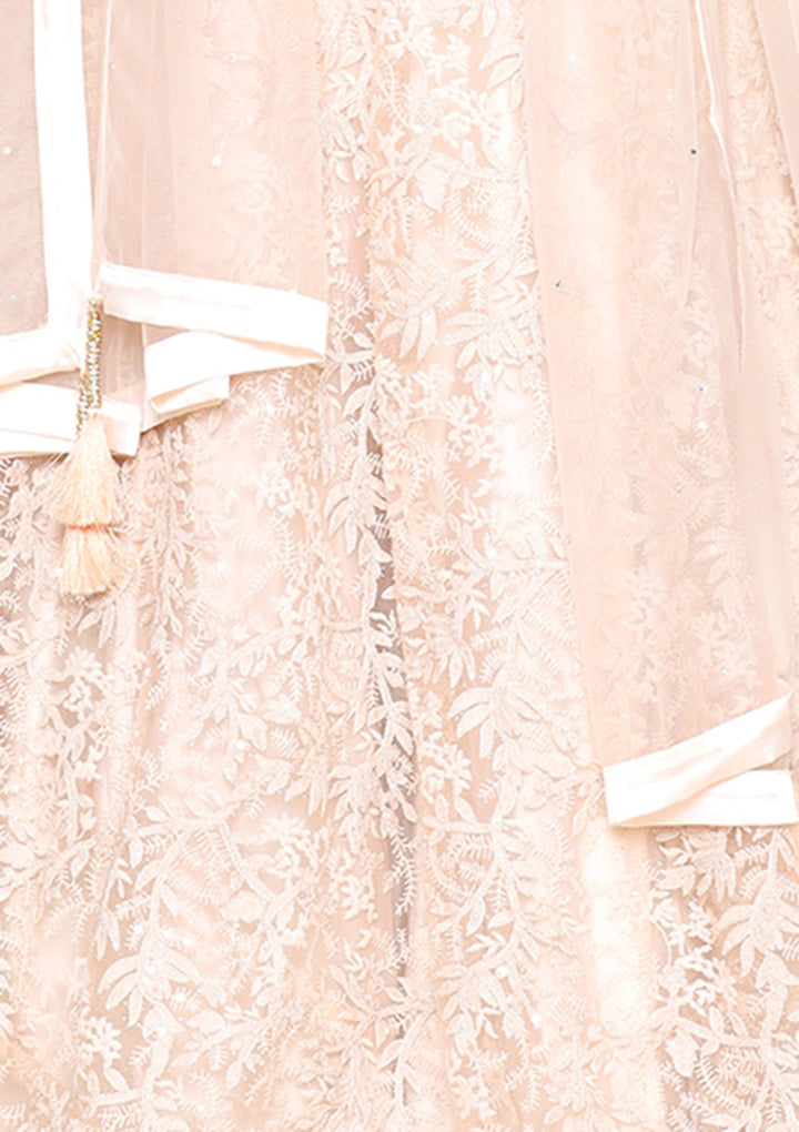 Pink Pearl Embellished Satin Designer Lehenga-Koskii
