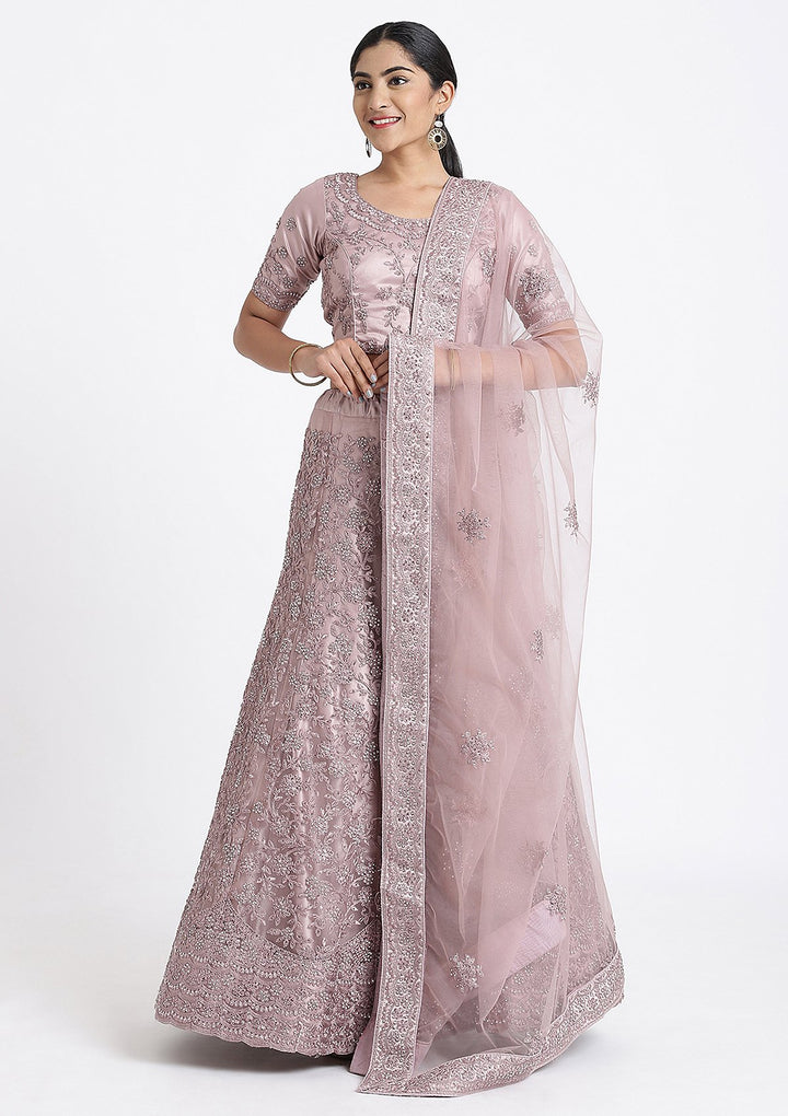 Lavender Stone Work Net Designer Lehenga-Koskii