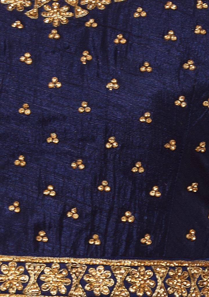 Koskii Stonework Rawsilk Blue Lehenga-Koskii