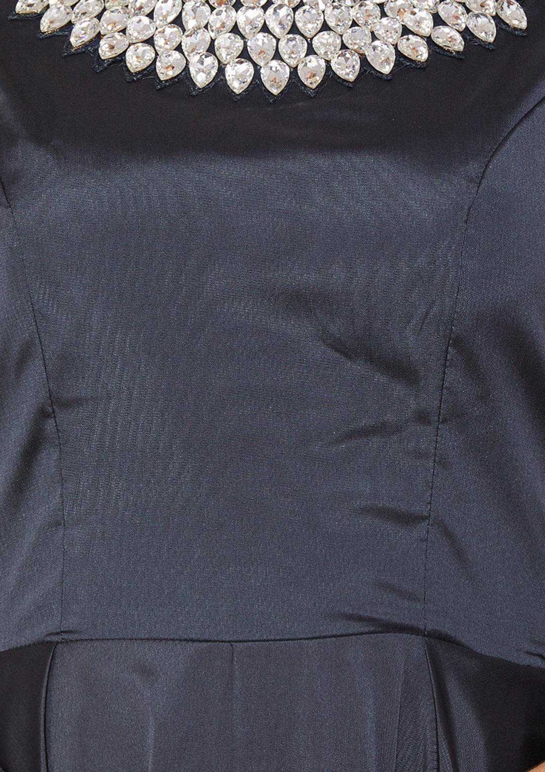 Grey Stonework Taffeta Silk Designer Gown-Koskii