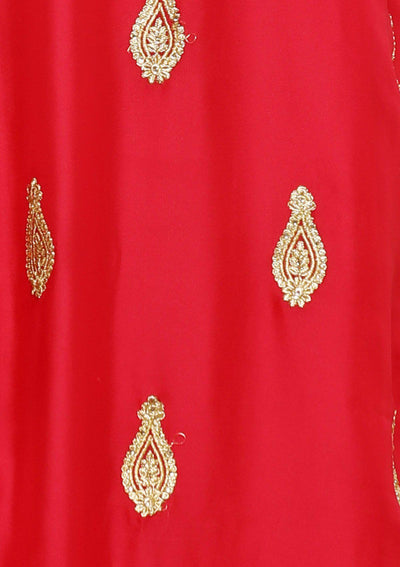 Red Chanderi Silk Designer Salwar Suit-Koskii