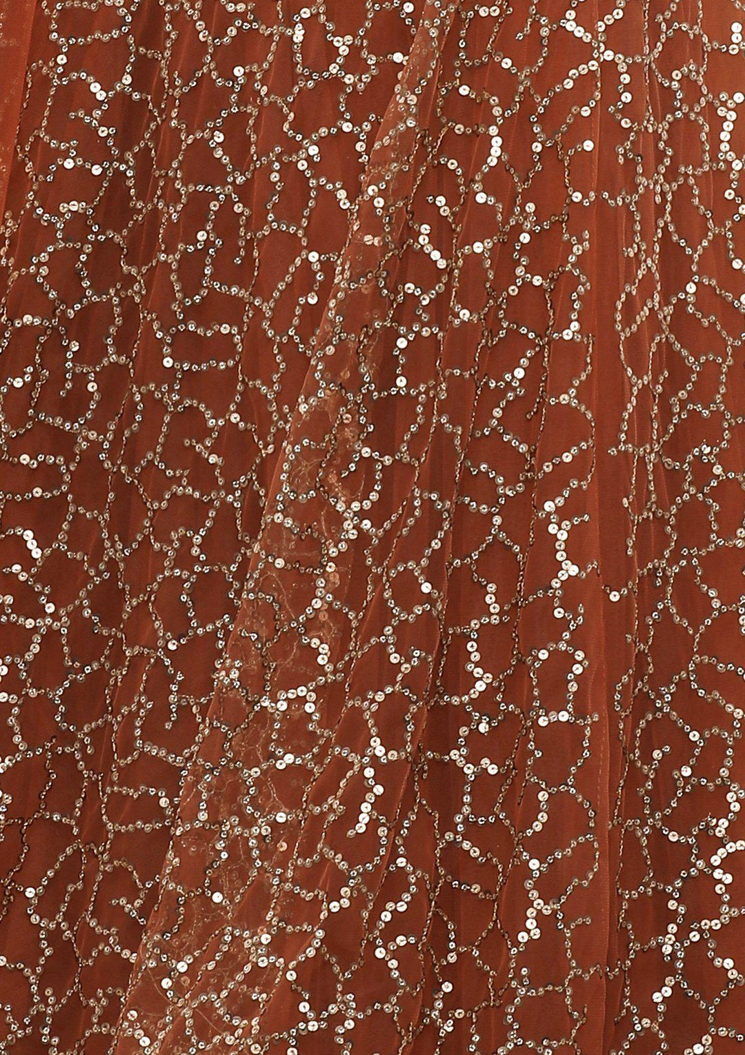 Rusty Orange Sequinned Silk Designer Lehenga-Koskii