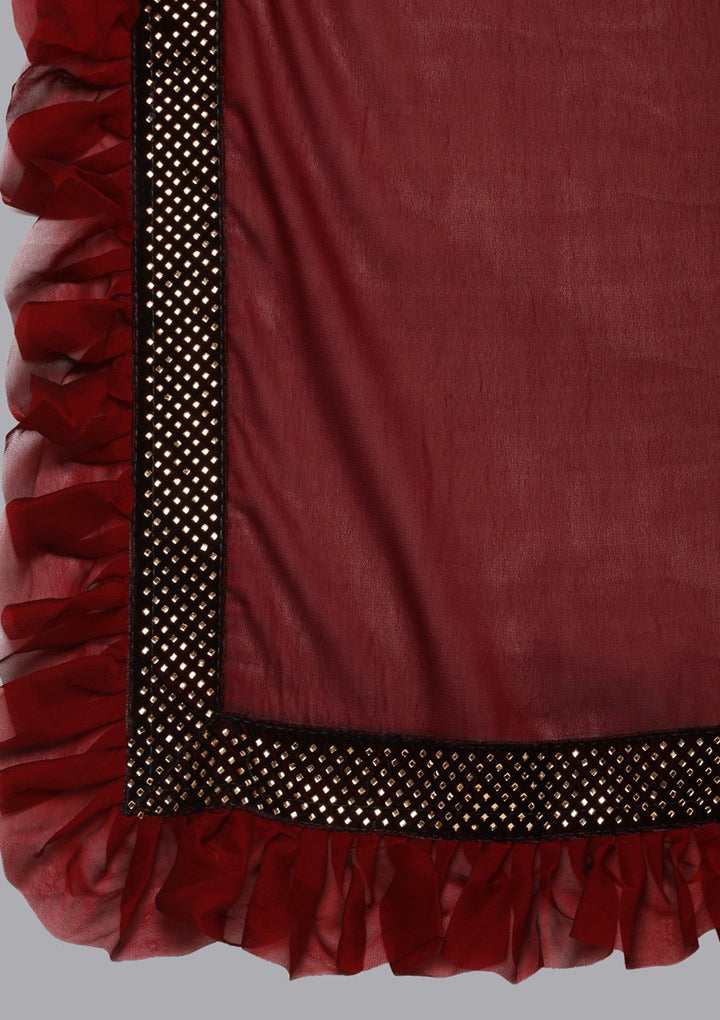 Maroon Swarovski Satin Designer Saree-Koskii