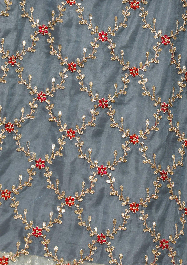 Grey Embellished Tissue Silk Designer Salwar Suit-Koskii