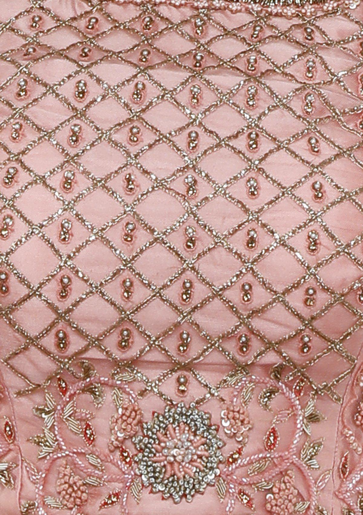 Pink Chequered Pearl Net Designer Lehenga-Koskii