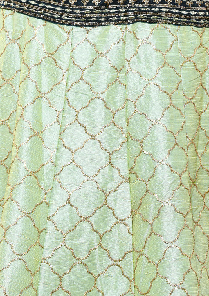 koskii green and blue velvet lehenga-Koskii