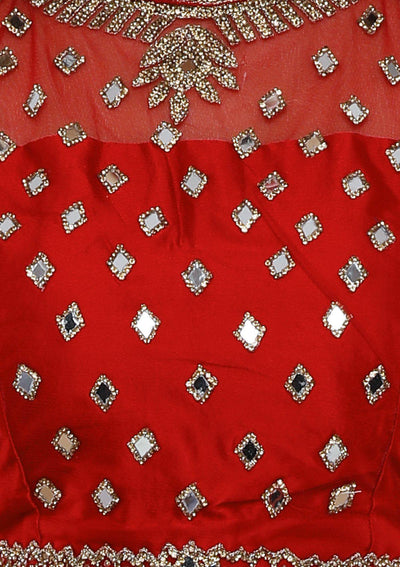 koskii red net and lace lehenga-Koskii