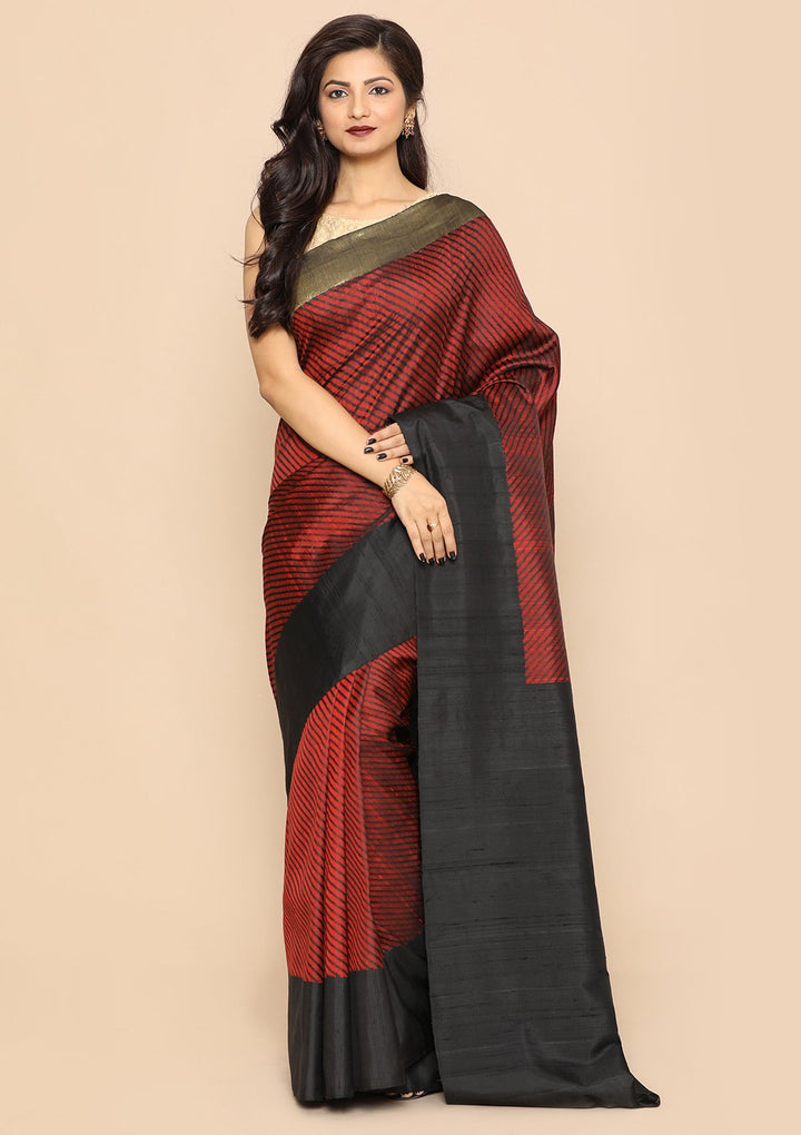 Maroon and Black Handmade Saree-Koskii