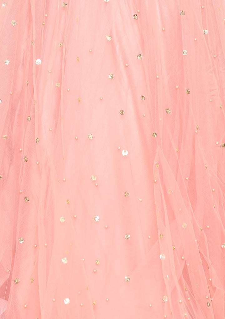 Pink Micro Stone Net Designer Lehenga-Koskii