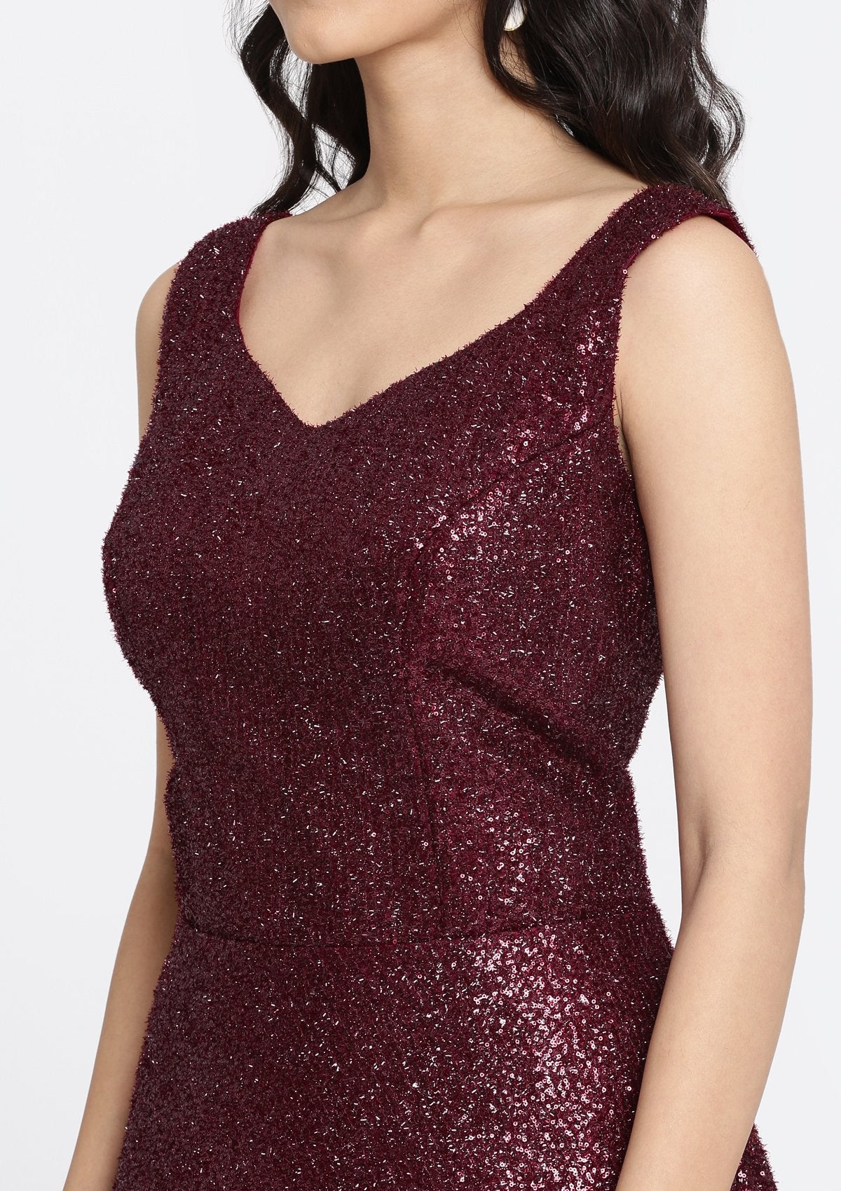 Maroon Sequins Imported Fabric Designer Gown-Koskii