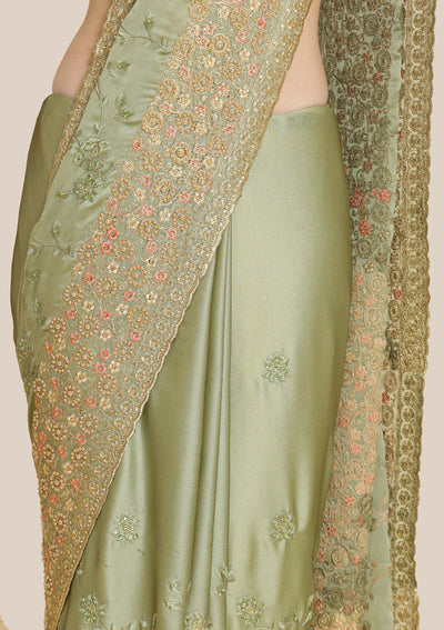 Pista Green Zariwork Art Silk Designer Saree-Koskii