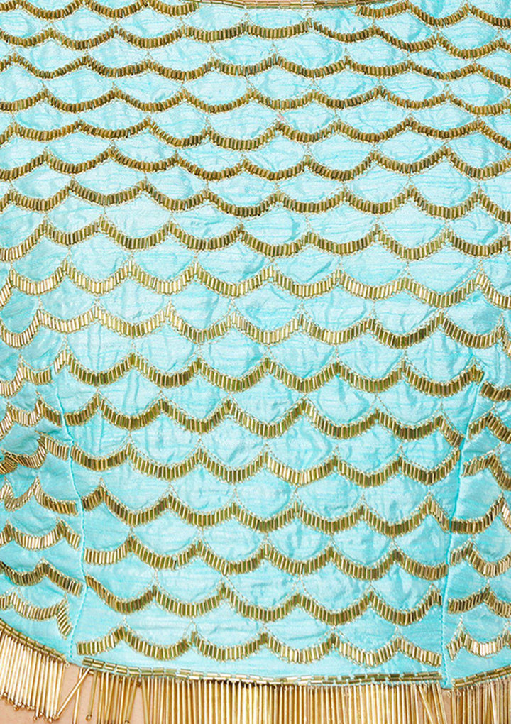 Ice Blue Cutdana Raw-silk Designer Lehenga-Koskii