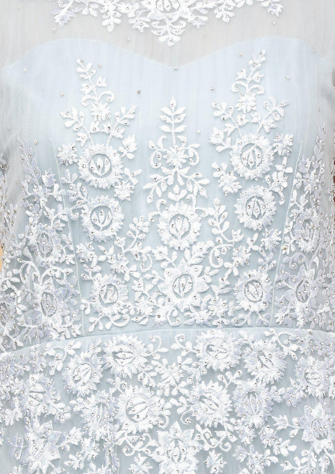 Powder Blue Threadwork Net Designer Gown-Koskii