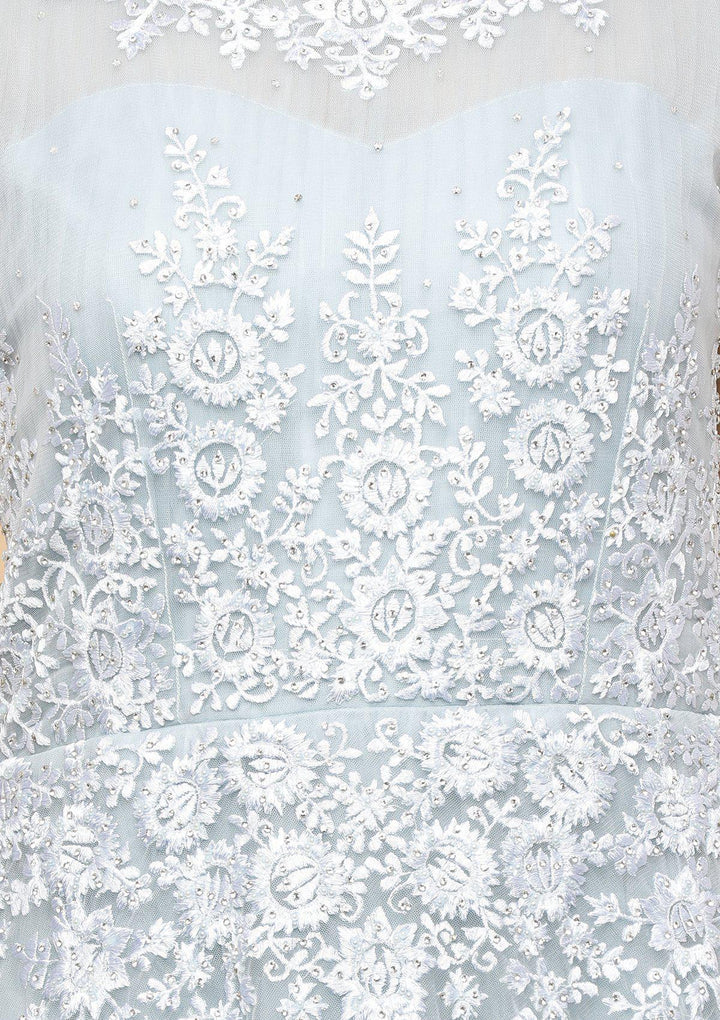 Powder Blue Threadwork Net Designer Gown-Koskii