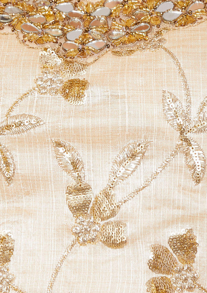 Koskii Mirrorwork Net Cream Lehenga-Koskii