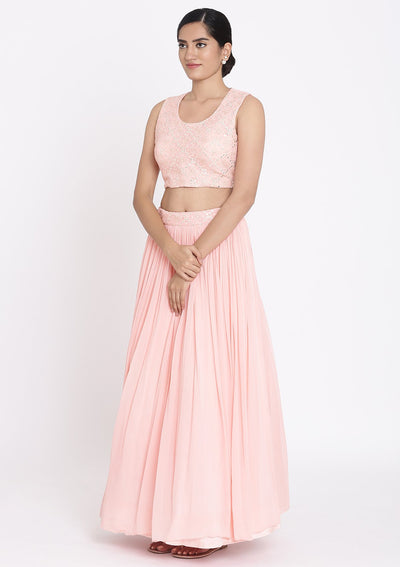 Pink Mirrorwork Georgette Designer Lehenga - koskii
