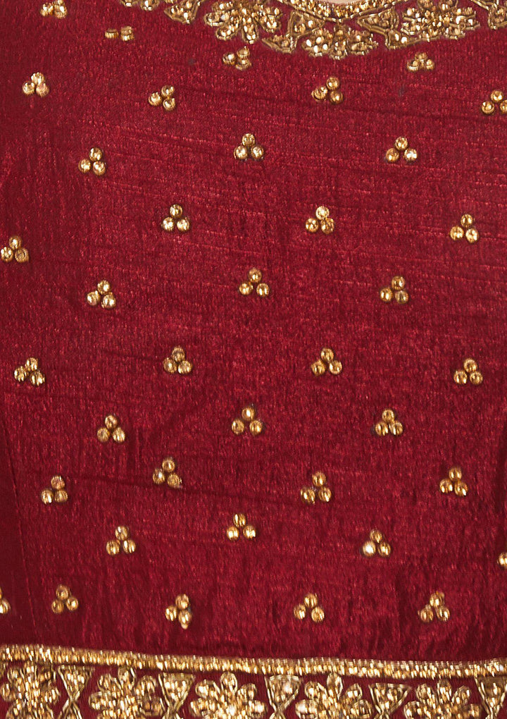 Crimson Stonework Raw-silk Designer Lehenga-Koskii