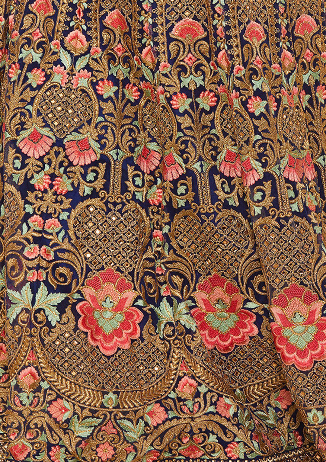 Blue Zariwork Net Designer Lehenga-Koskii