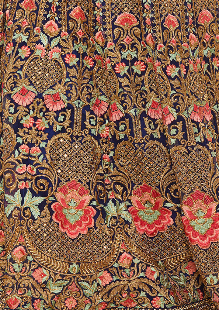 Blue Zariwork Net Designer Lehenga-Koskii