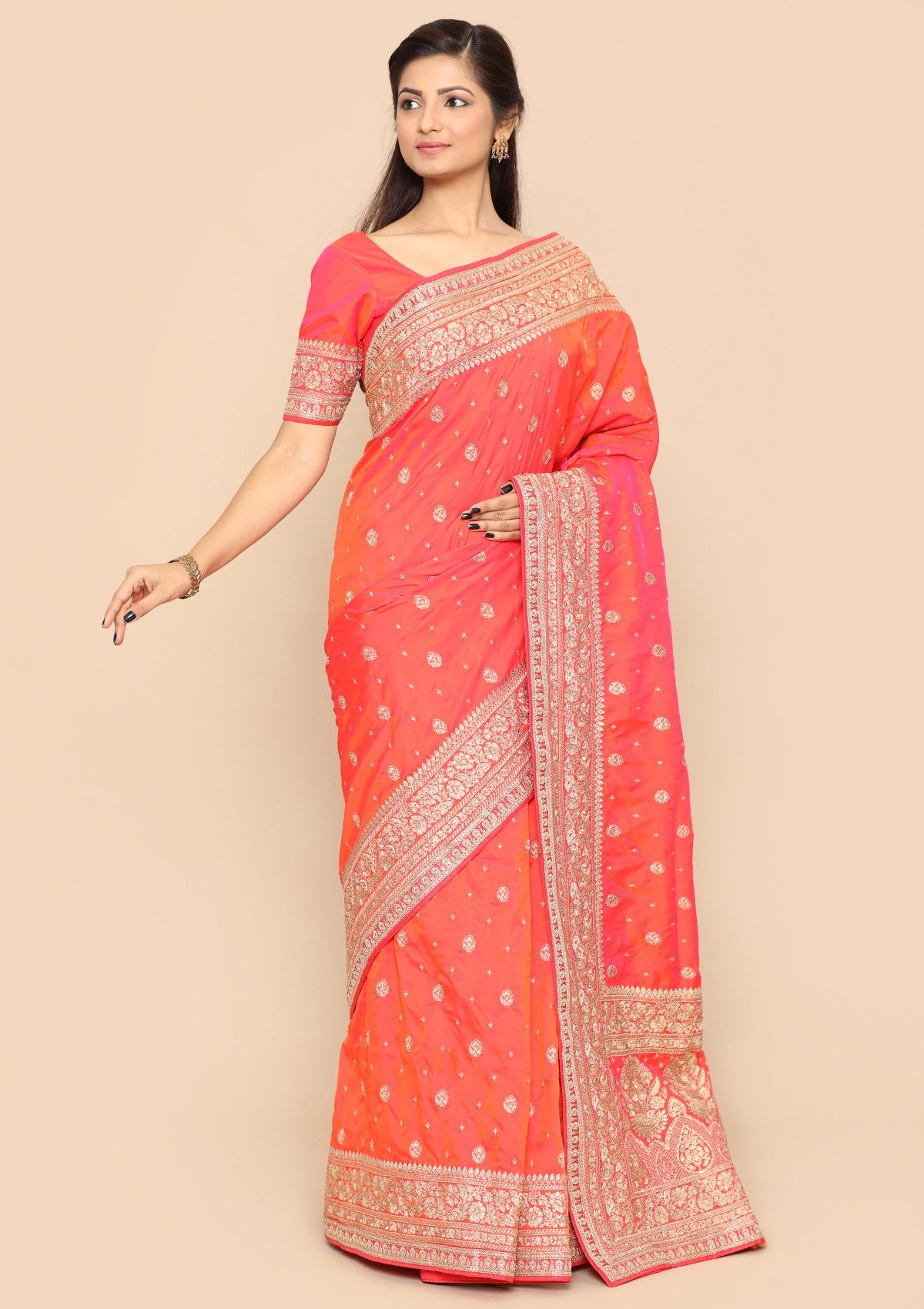 Pink Zari Silk Designer Saree-Koskii