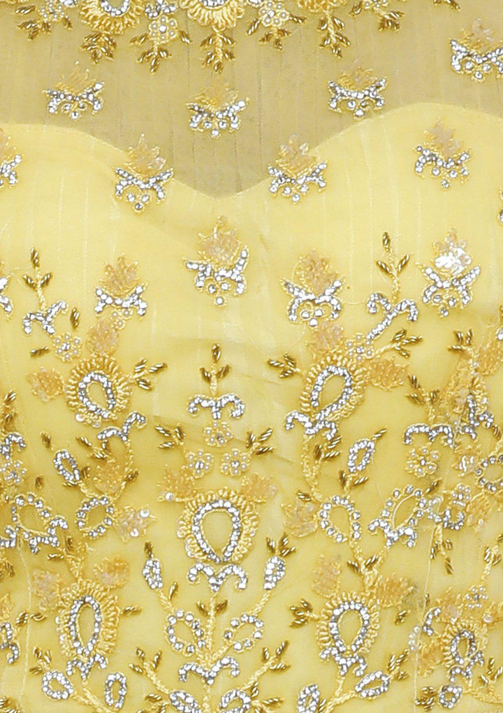 Yellow Sequinned Net Designer Lehenga-Koskii