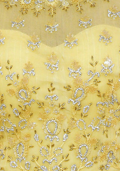 Yellow Sequinned Net Designer Lehenga-Koskii