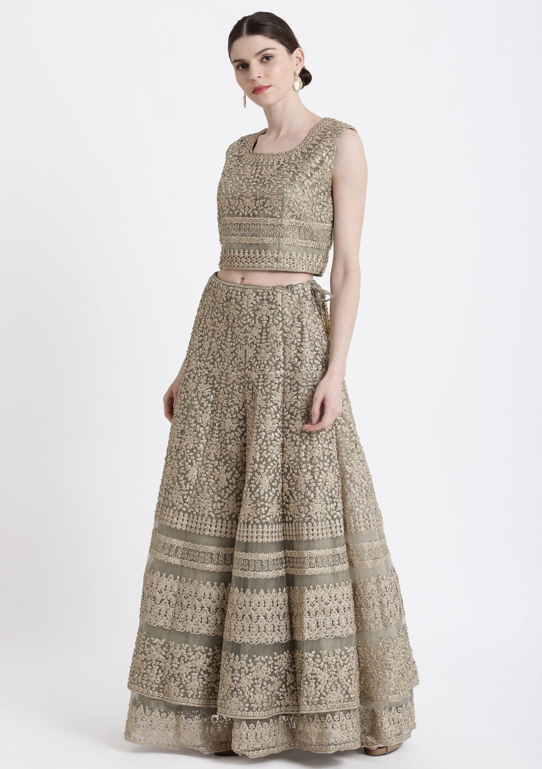 Pista Green Zariwork Net Designer Lehenga-Koskii