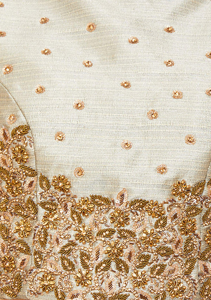 Silver Stonework Rawsilk Designer Lehenga-Koskii