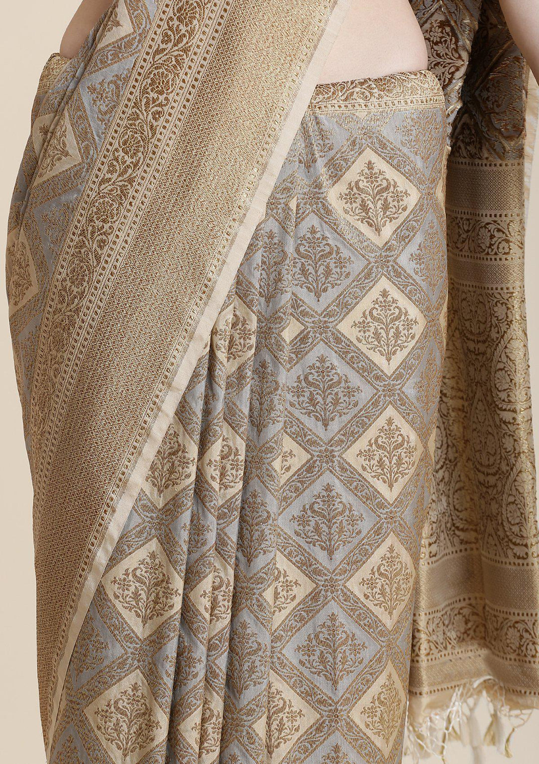 Fawn Zariwork Brocade Designer Saree-Koskii