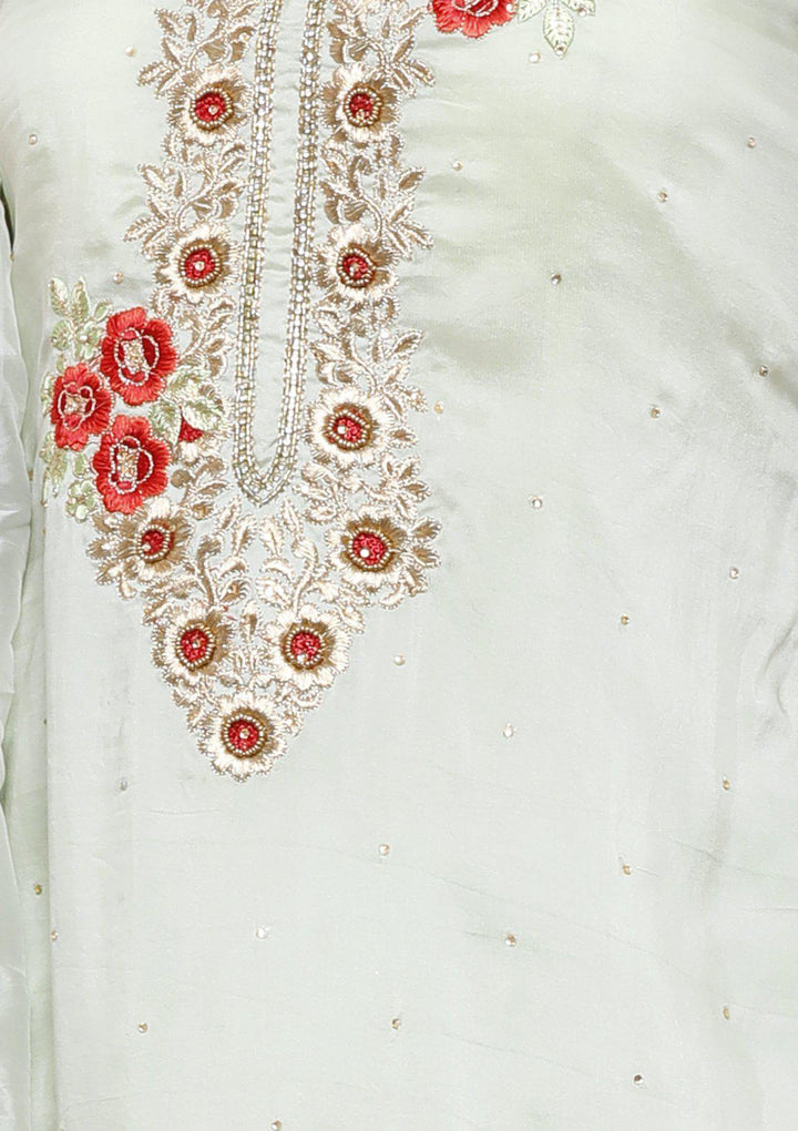 Green Embellished Tissue Designer Salwar Suit-Koskii
