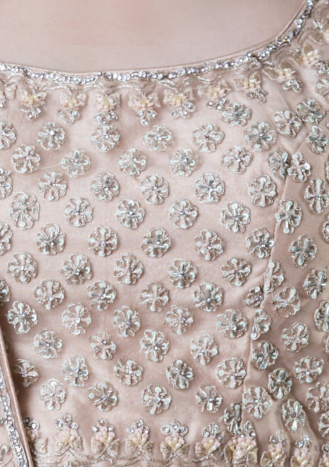 Peach Pink Embellished Net Designer Lehenga-Koskii