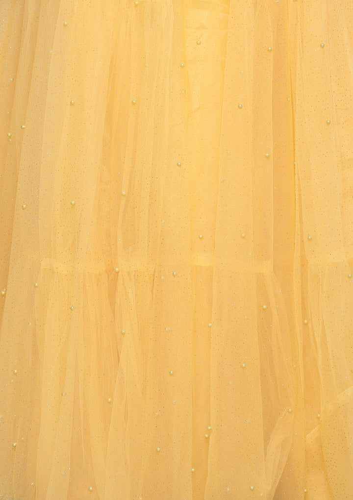 Yellow Shimmer Appliqu???Ìâ?å©d Silk Designer Lehenga-Koskii