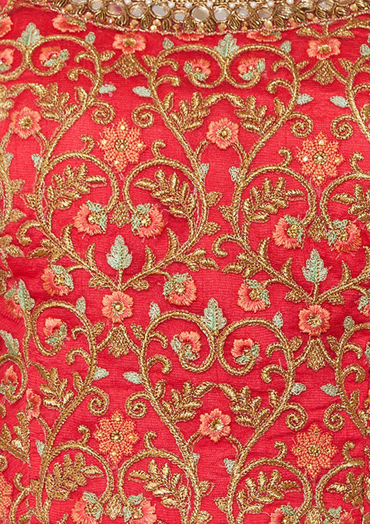 Rani Pink Zari-Work Net Designer Lehenga-Koskii