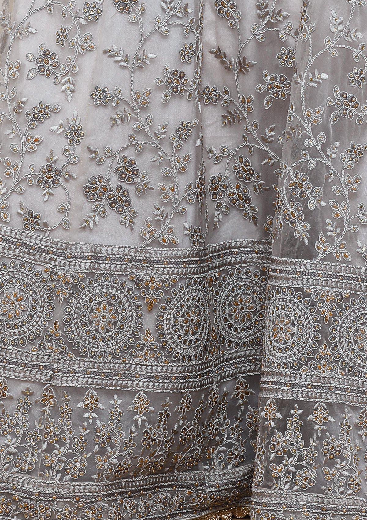 Grey Thread Work Silk Designer Lehenga-Koskii