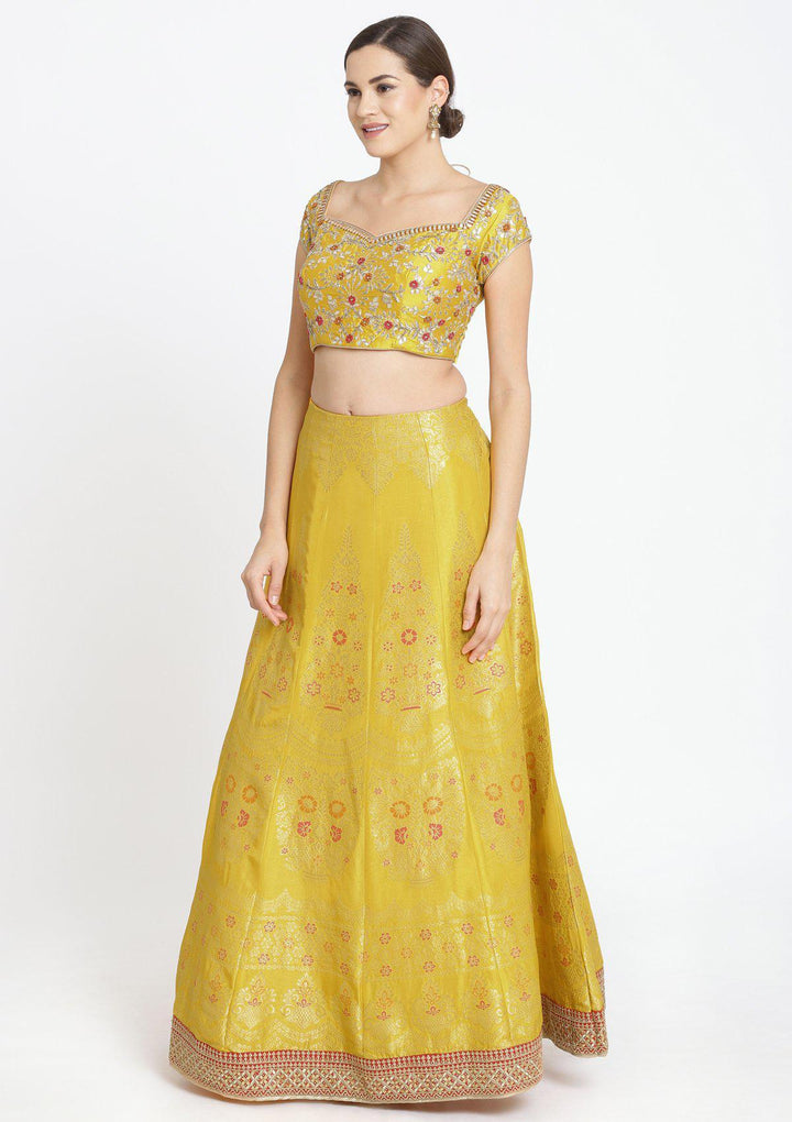 Yellow Gotapatti Brocade Designer Lehenga-Koskii