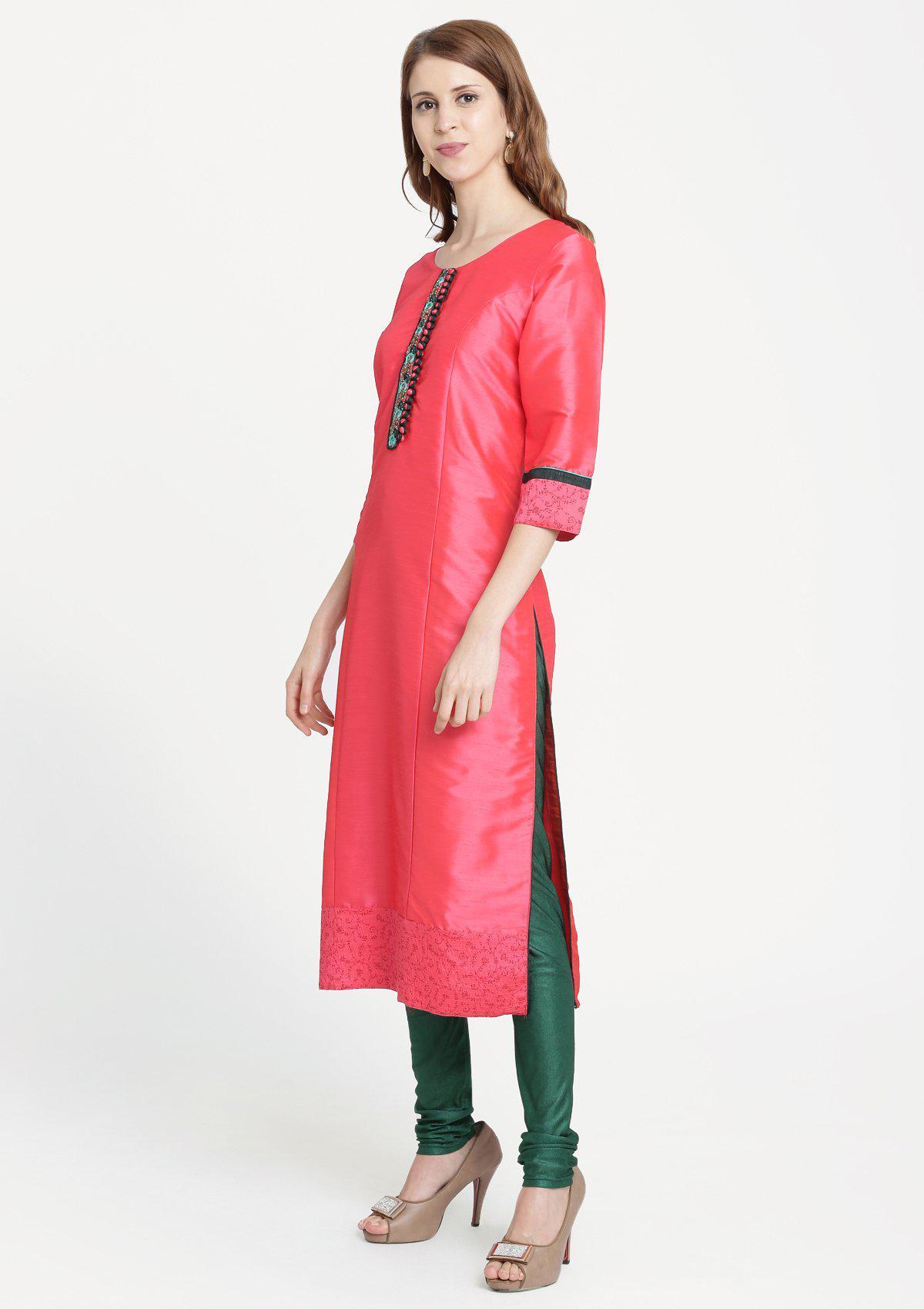 Pink Threadwork Chanderi Designer Salwar Suit-Koskii