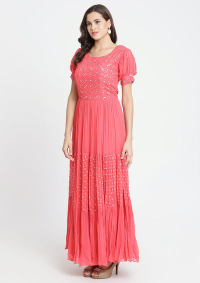 Ruby Chikankari Georgette Designer Gown-Koskii