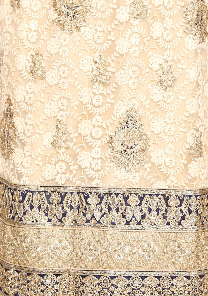 Beige and blue designer salwar suit-Koskii