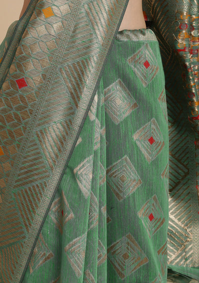 Leaf Green Zariwork Art Silk Designer Saree-Koskii